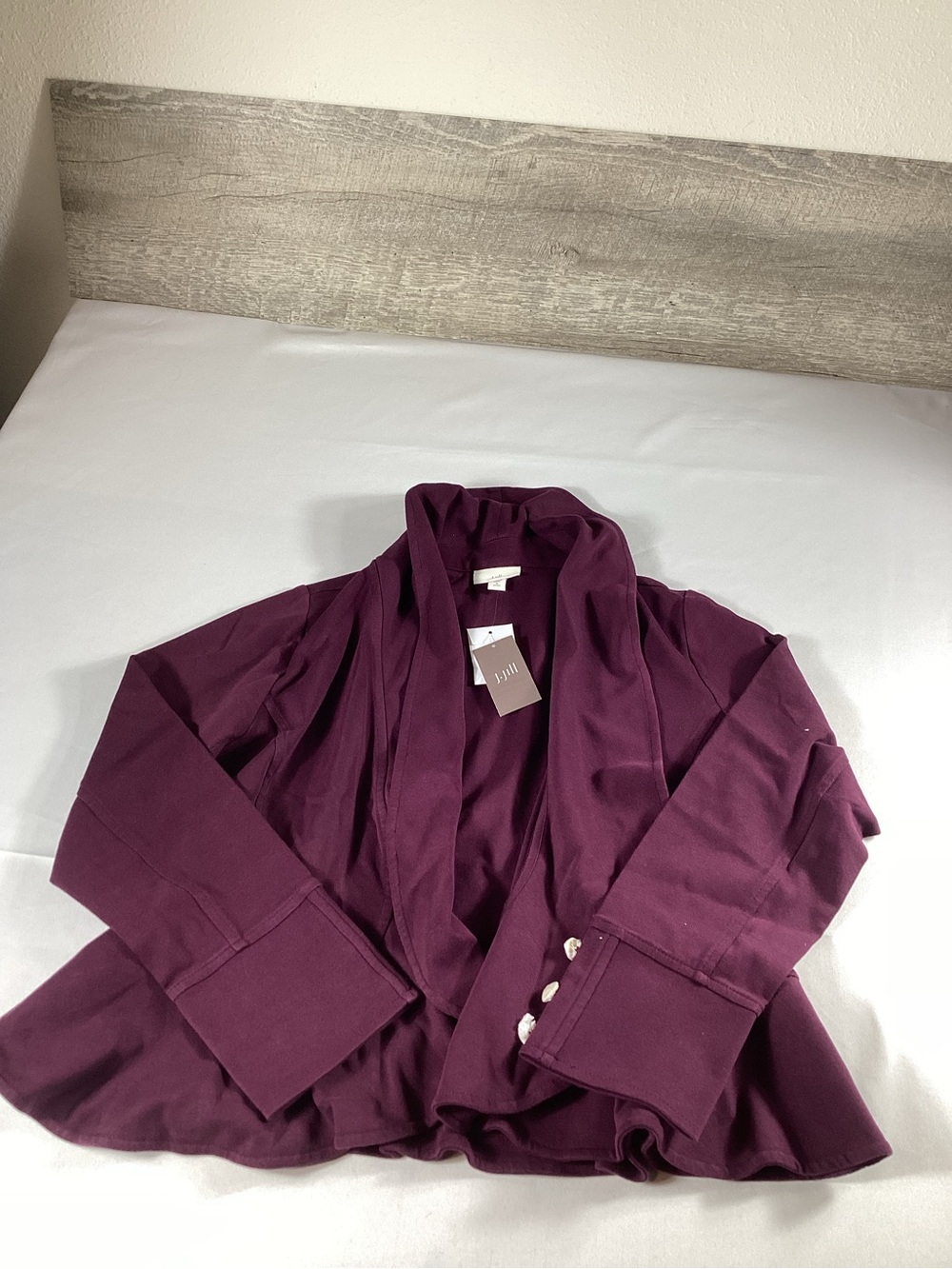 J.Jill Rum Raisin Knit Flounced Hem Jacket Cardigan Petite MP new